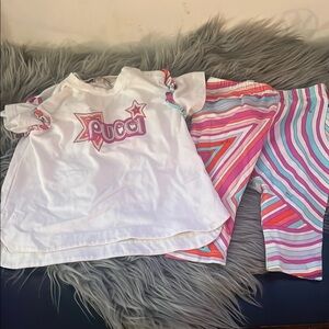 Pucci Kids White T-Shirt and Colorful Leggings Set